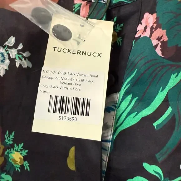 Tuckernuck Women's Verdant Floral Royal Shirt Dress Black Blue Large Garden EUC - Picture 5 of 11